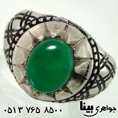 انگشتر عقیق سبز مردانه طرح لوزی