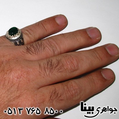 انگشتر عقیق سبز مردانه طرح لوزی