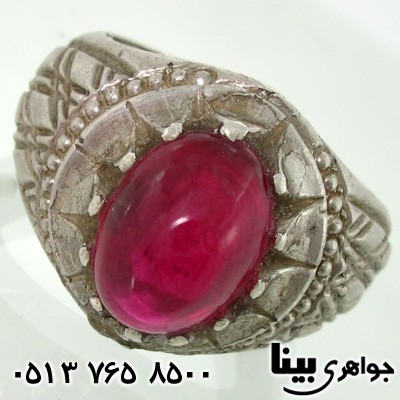 انگشتر نقره مردانه قدیمی طرح یاقوت بزرگ