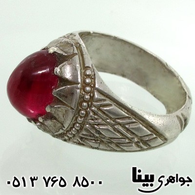 انگشتر نقره مردانه قدیمی طرح یاقوت بزرگ