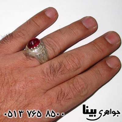 انگشتر نقره مردانه قدیمی طرح یاقوت بزرگ