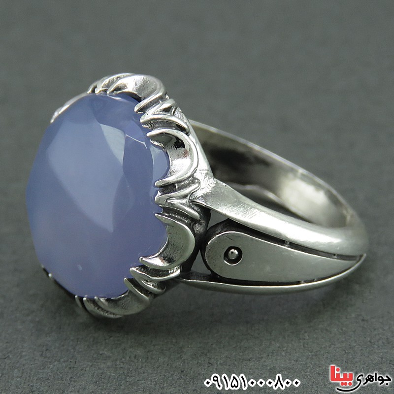انگشتر عقیق یمنی کبود خوشرنگ تراش الماسی خاص خوشرنگ _کد:25742