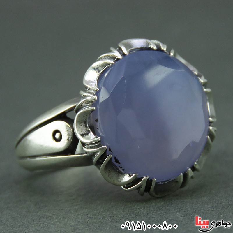 انگشتر عقیق یمنی کبود خوشرنگ تراش الماسی خاص خوشرنگ _کد:25742