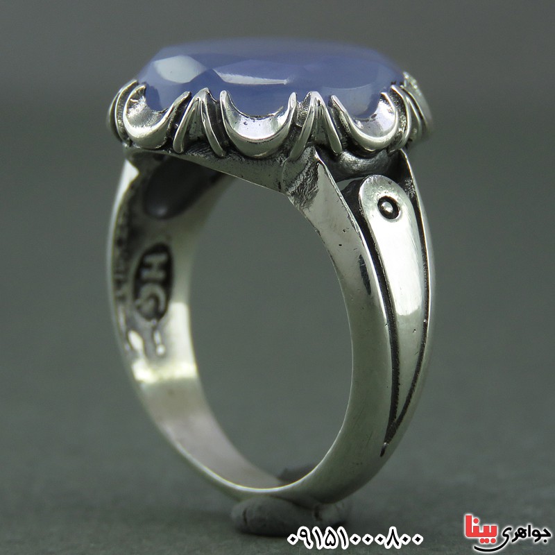 انگشتر عقیق یمنی کبود خوشرنگ تراش الماسی خاص خوشرنگ _کد:25742