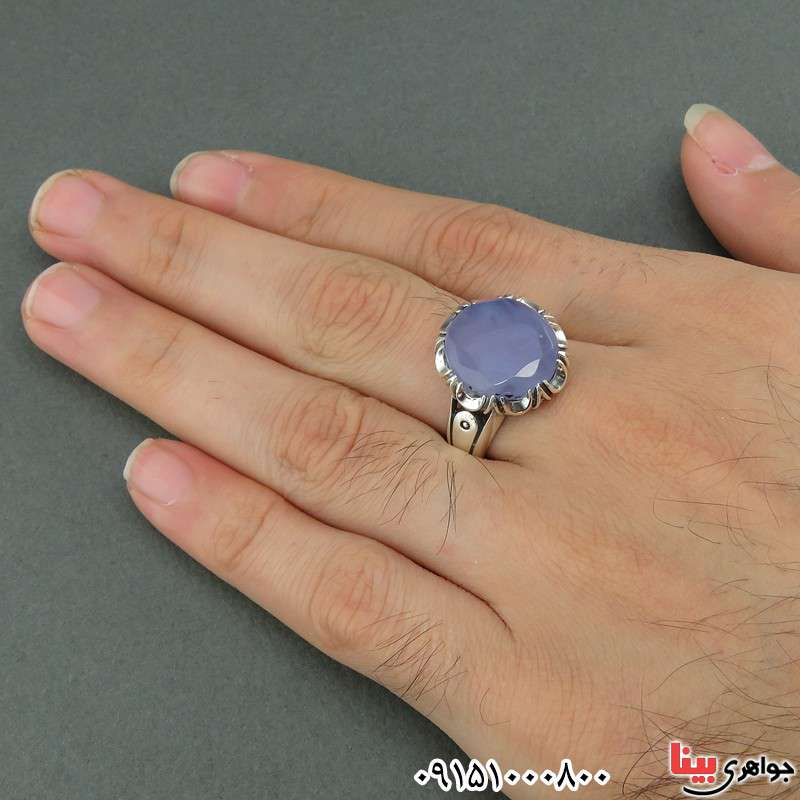 انگشتر عقیق یمنی کبود خوشرنگ تراش الماسی خاص خوشرنگ _کد:25742