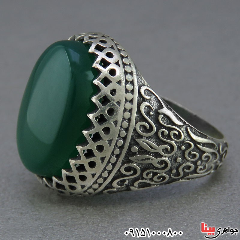 انگشتر عقیق سبز خوشرنگ و خاص مردانه 