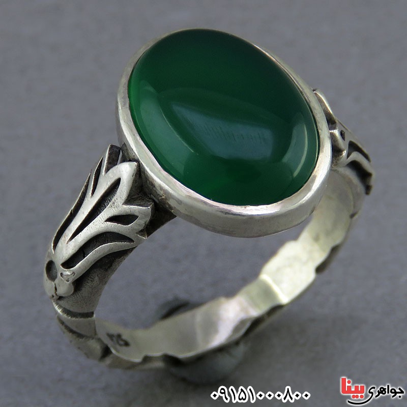 انگشتر عقیق سبز خوشرنگ و زیبای مردانه _کد:25757