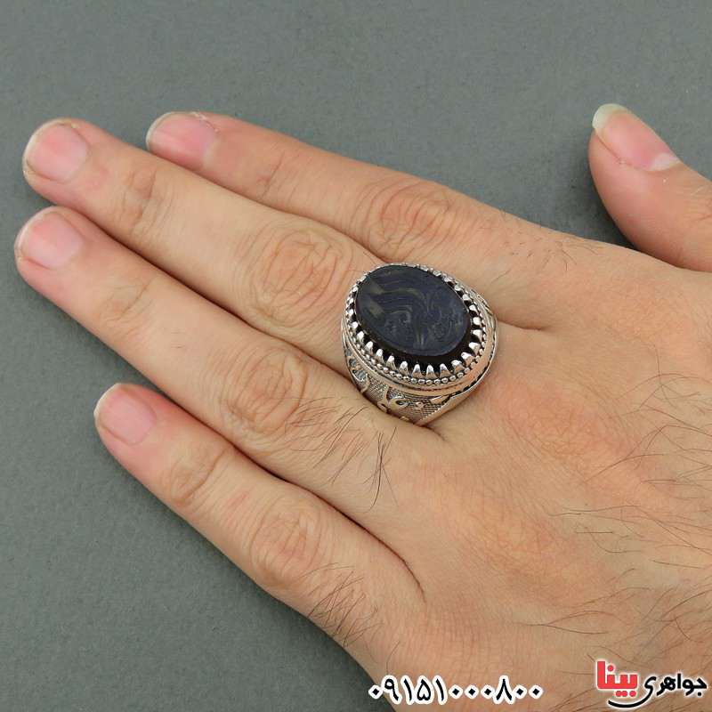 انگشتر عقیق سیاه (اونیکس) مردانه خاص با حکاکی فاطمه الزهرا _کد:25770
