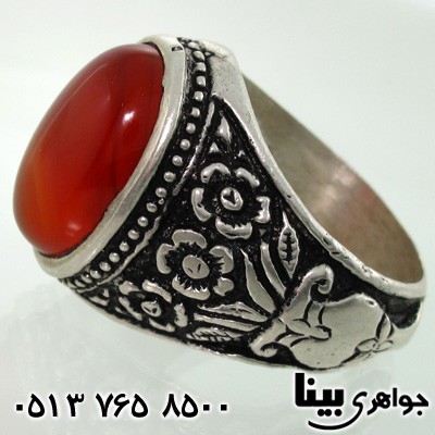 انگشتر عقیق سلیمانی مردانه طرح گل