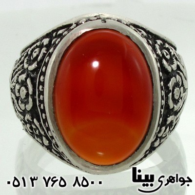 انگشتر عقیق سلیمانی مردانه طرح گل