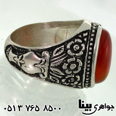 انگشتر عقیق سلیمانی مردانه طرح گل