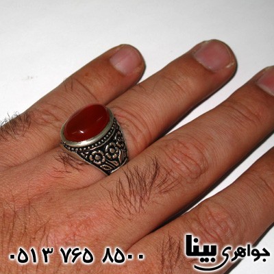 انگشتر عقیق سلیمانی مردانه طرح گل