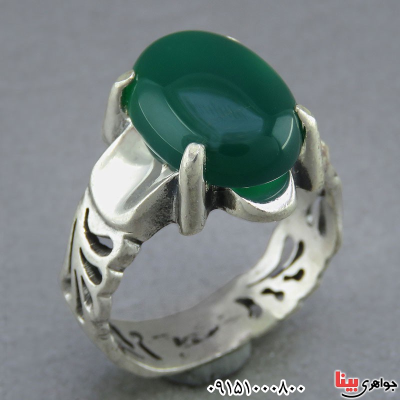 انگشتر عقیق سبز مردانه خوشرنگ و خاص _کد:25786