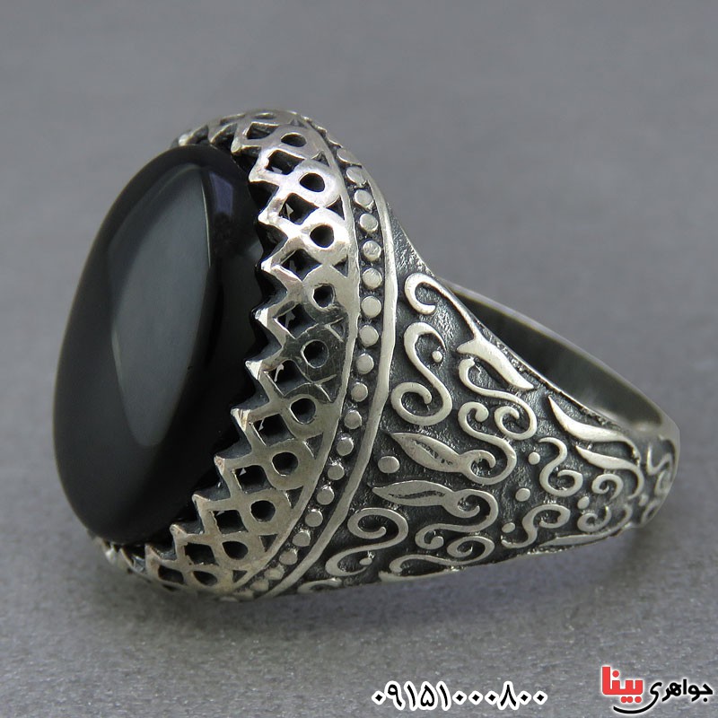 انگشتر عقیق سیاه (اونیکس) خاص و زیبا مردانه _کد:25790