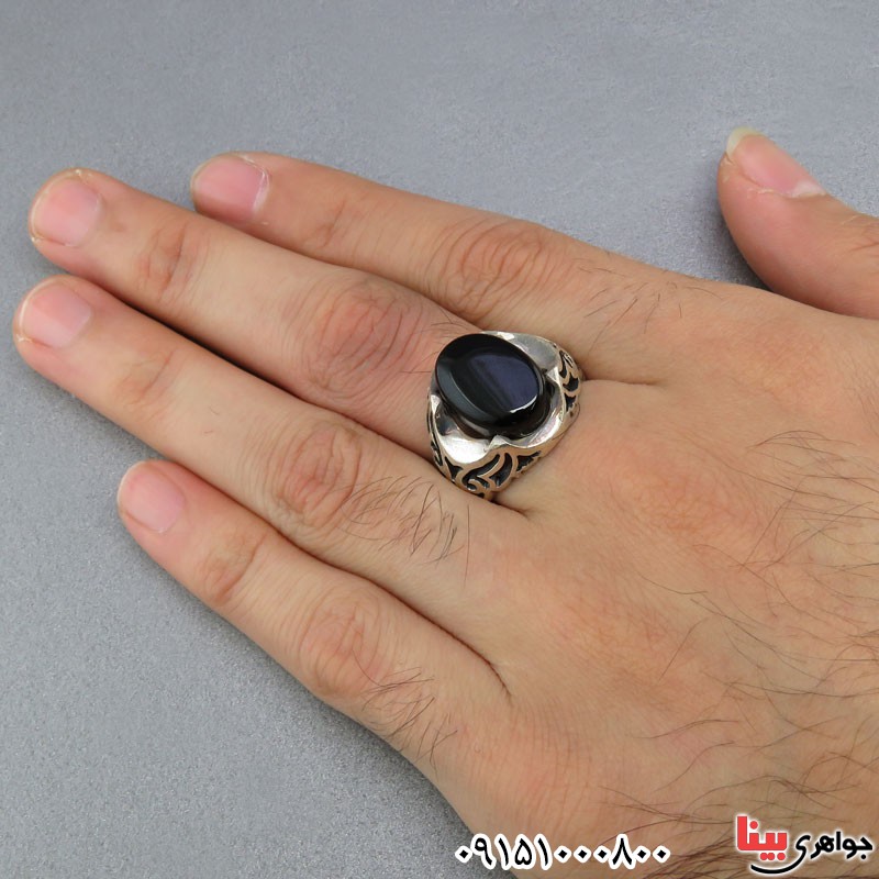انگشتر عقیق سیاه (اونیکس) خاص ، شیک و زیبا مردانه _کد:25792