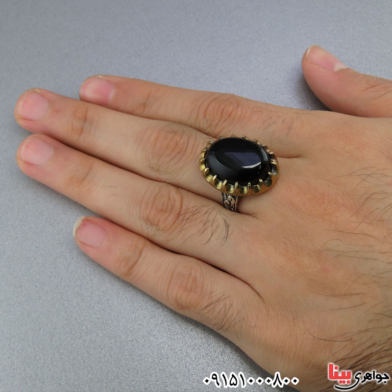 انگشتر عقیق سیاه (اونیکس) مردانه شیک و خاص _کد:25821