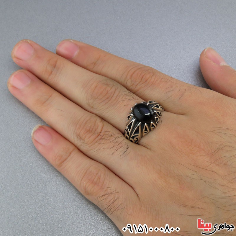 انگشتر عقیق سیاه (اونیکس) مردانه زیبا _کد:25827