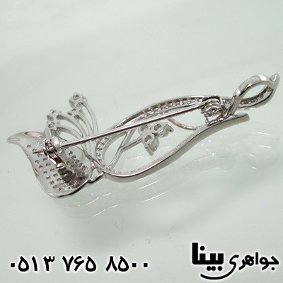 گل سینه نقره طرح لاله