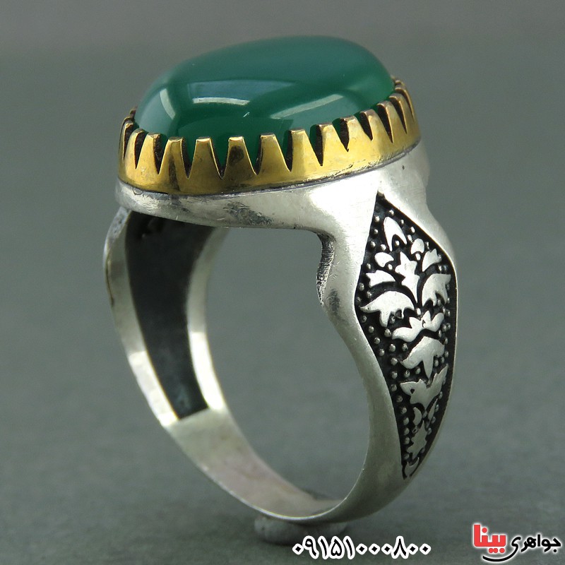 انگشتر عقیق سبز خوشرنگ بسیار زیبا مردانه _کد:25862