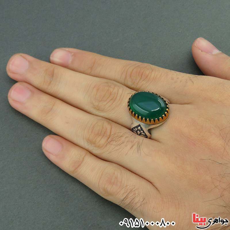 انگشتر عقیق سبز خوشرنگ بسیار زیبا مردانه _کد:25862