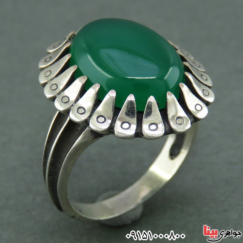 انگشتر عقیق سبز خوشرنگ مردانه بسیار زیبا _کد:25871