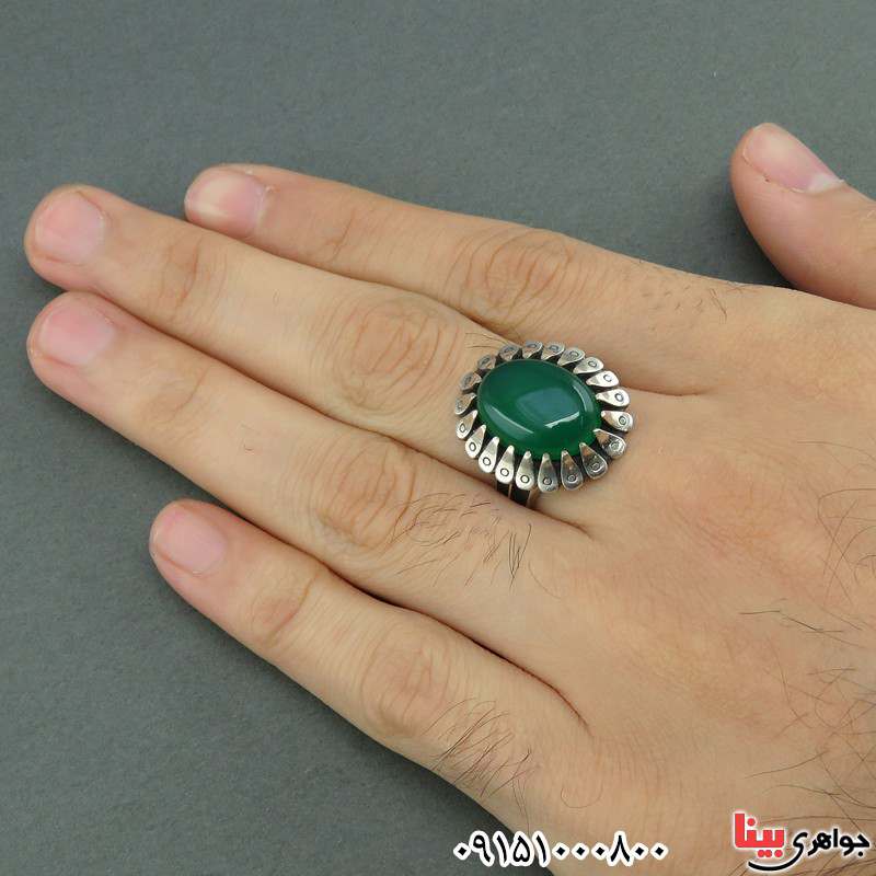 انگشتر عقیق سبز خوشرنگ مردانه بسیار زیبا _کد:25871