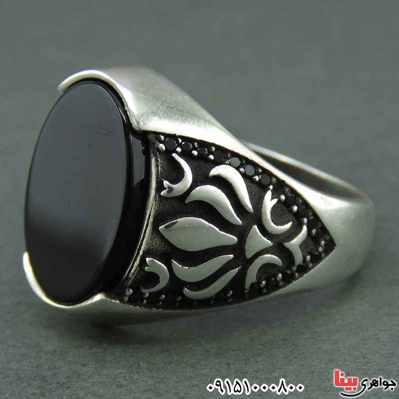 انگشتر عقیق سیاه (اونیکس) مردانه میکروستینگ بسیار زیبا _کد:25890