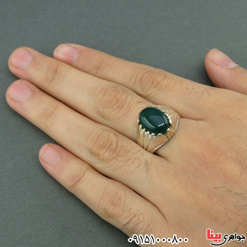 انگشتر عقیق سبز خاص مردانه بسیار زیبا _کد:25900