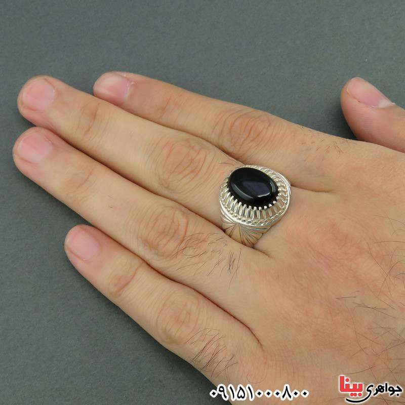 انگشتر عقیق سیاه (اونیکس) خوشرنگ مردانه بسیار زیبا _کد:25902