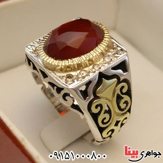 انگشتر عقیق یمنی سرخ خوشرنگ و فاخر با تراش الماسی _کد:25918