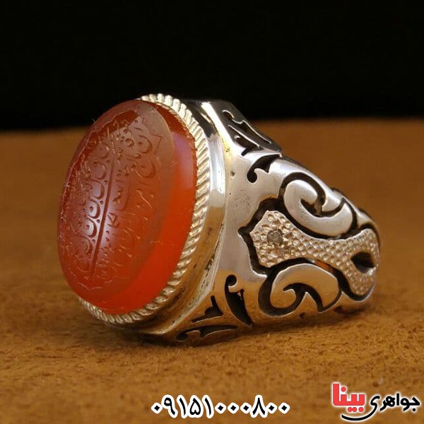 انگشتر عقیق یمنی سرخ فاخر با حکاکی و من یتق الله _کد:25924 انگشتر عقیق یمنی سرخ فاخر با حکاکی و من یتق الله _کد:25924