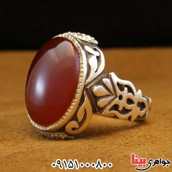 انگشتر عقیق یمنی سرخ دست ساز و دور برلیان مردانه _کد:25929