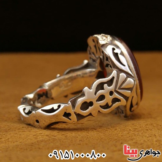 انگشتر عقیق یمنی سرخ دست ساز و دور برلیان مردانه _کد:25929