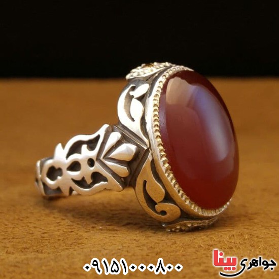 انگشتر عقیق یمنی سرخ دست ساز و دور برلیان مردانه _کد:25929