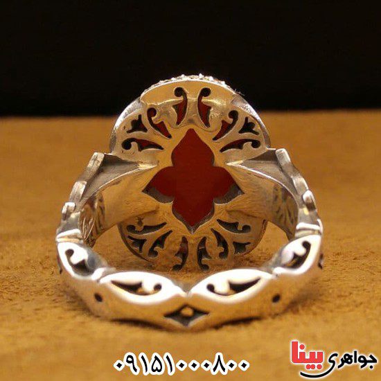 انگشتر عقیق یمنی سرخ دست ساز و دور برلیان مردانه _کد:25929