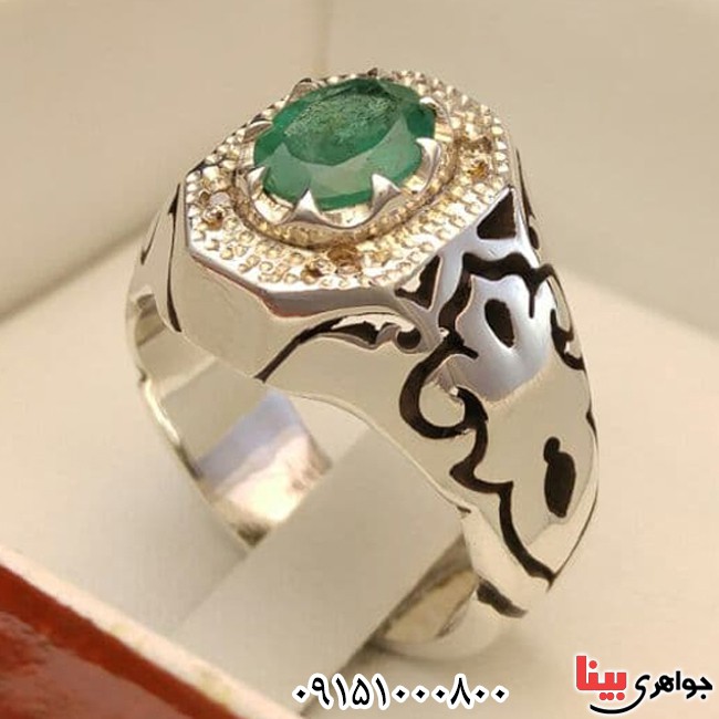 انگشتر زمرد فاخر مردانه دست ساز _کد:25962
