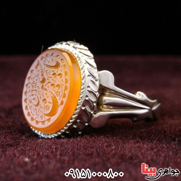 انگشتر عقیق یمنی خوشرنگ خطی مردانه حکاکی یا حسین (ع) _کد:25965