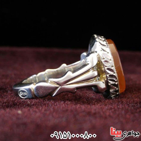 انگشتر عقیق یمنی خوشرنگ خطی مردانه حکاکی یا حسین (ع) _کد:25965