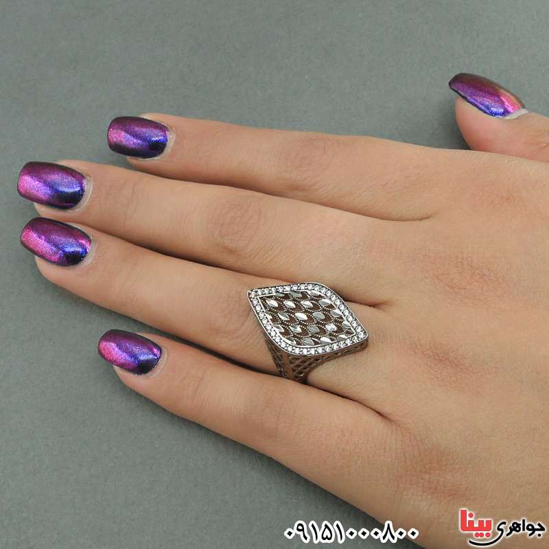 انگشتر نقره زیبا و شیک طرح مثلثی رودیوم زنانه _کد:26009