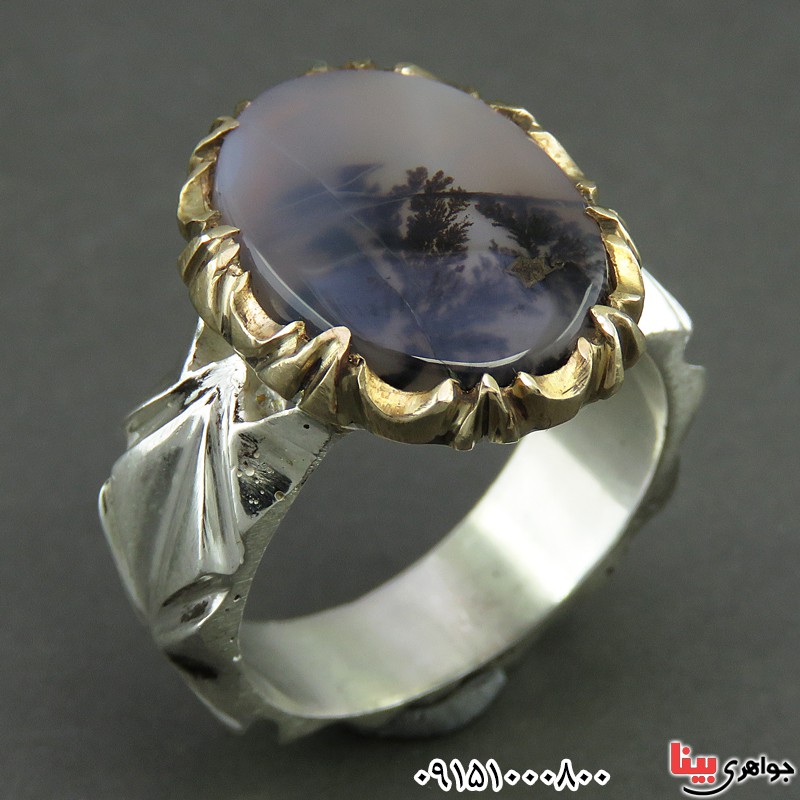 انگشتر عقیق شجری طبیعی اصل قائن تک درخت _کد:26078