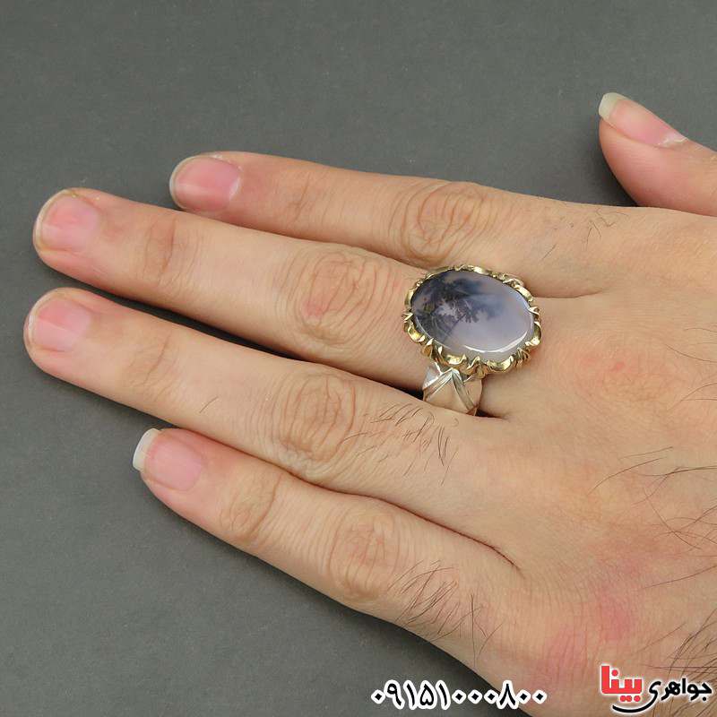 انگشتر عقیق شجری طبیعی اصل قائن تک درخت _کد:26078