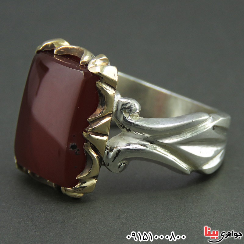 انگشتر عقیق یمنی سرخ دست ساز فاخر مردانه _کد:26084