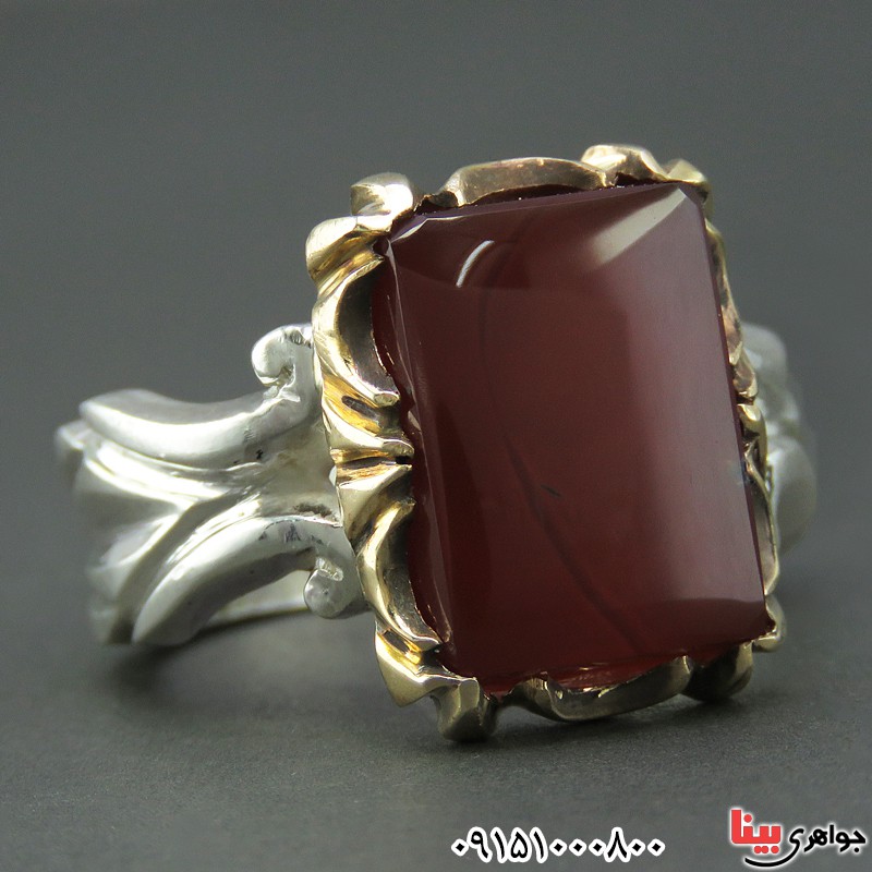 انگشتر عقیق یمنی سرخ دست ساز فاخر مردانه _کد:26084