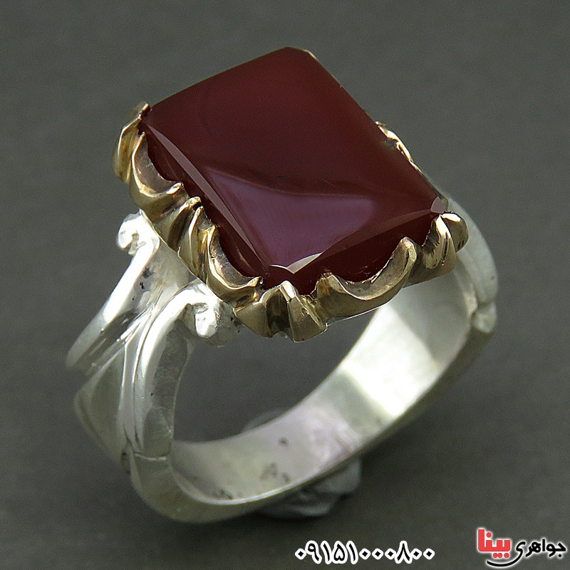 انگشتر عقیق یمنی سرخ دست ساز فاخر مردانه _کد:26084