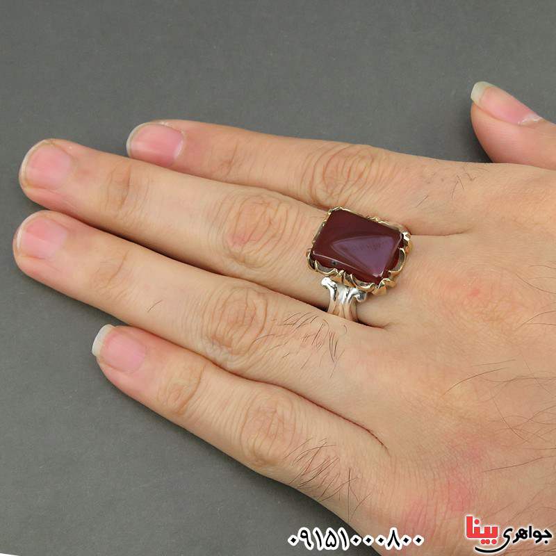 انگشتر عقیق یمنی سرخ دست ساز فاخر مردانه _کد:26084