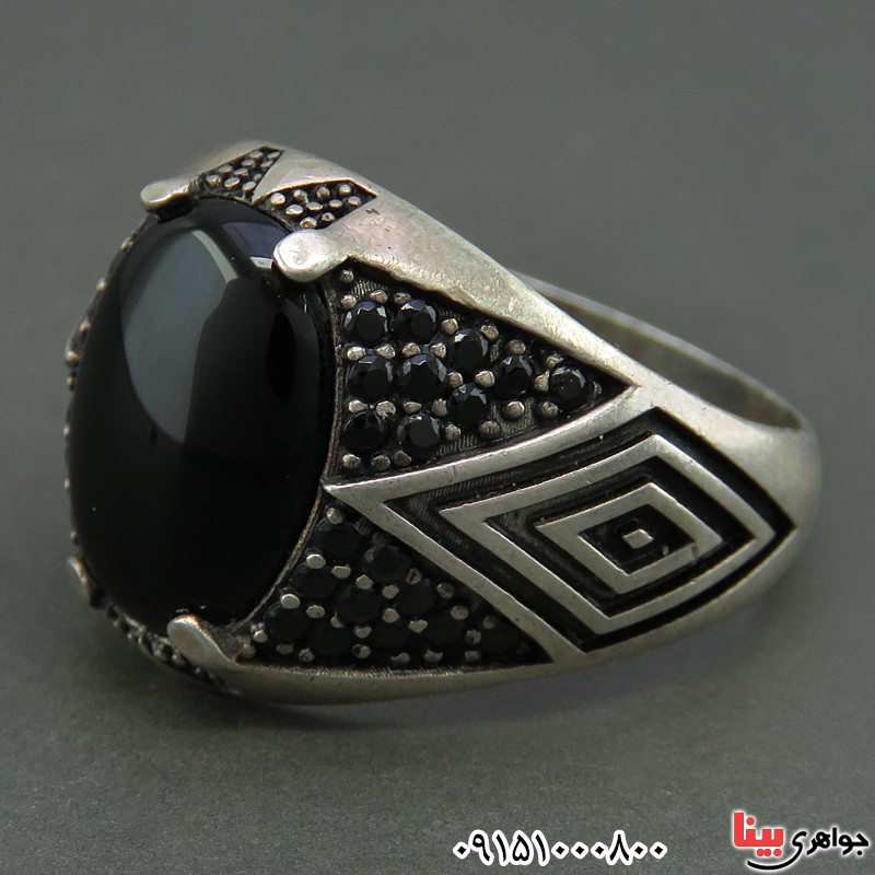 انگشتر عقیق سیاه (اونیکس) میکروستینگ مردانه _کد:26132