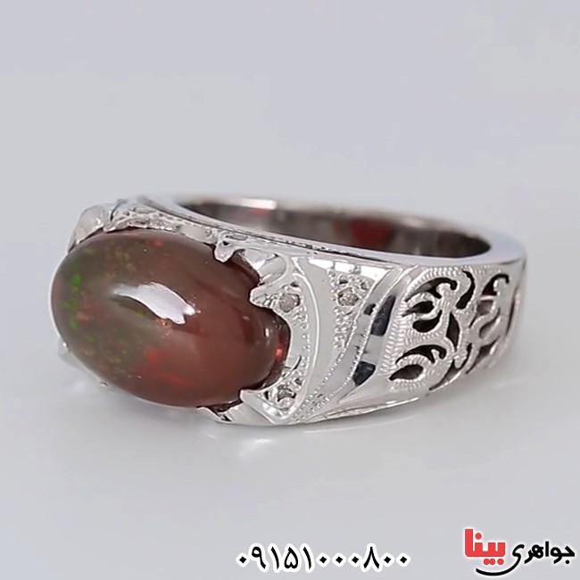 انگشتر اوپال و الماس فاخر دست ساز مردانه _کد:26134