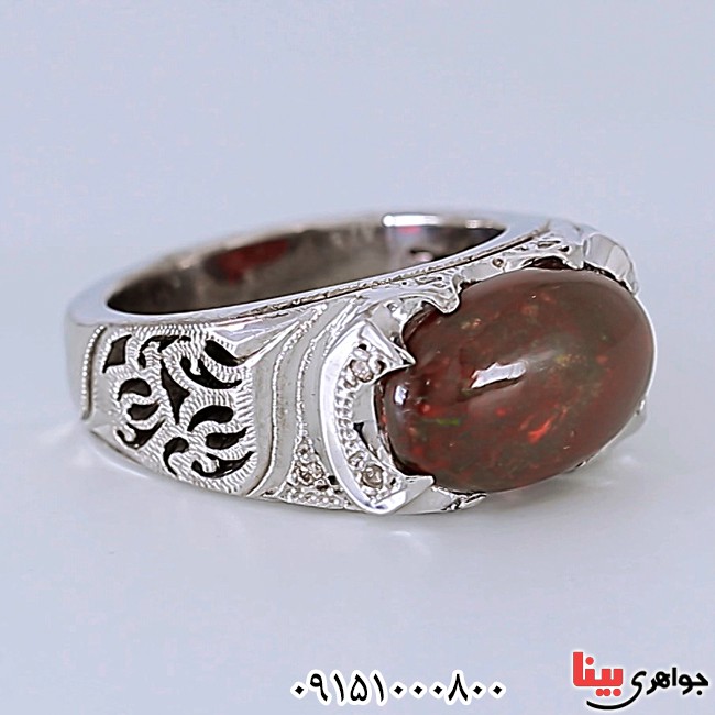 انگشتر اوپال و الماس فاخر دست ساز مردانه _کد:26134