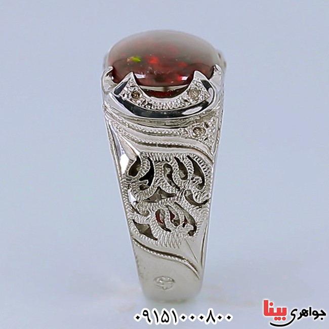 انگشتر اوپال و الماس فاخر دست ساز مردانه _کد:26134