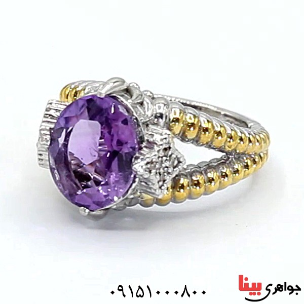 انگشتر آمتیست و الماس خوشرنگ بسیار زیبا زنانه _کد:26137